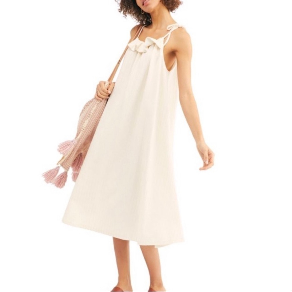 Free People Athens Tie Strap A-Line Midi Dress In Ivory Size XS